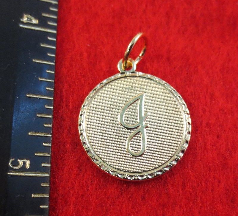 LETTERS A-Z, 14 KT GOLD PLATED ROUND INITIAL DISC CHARM PENDANT
