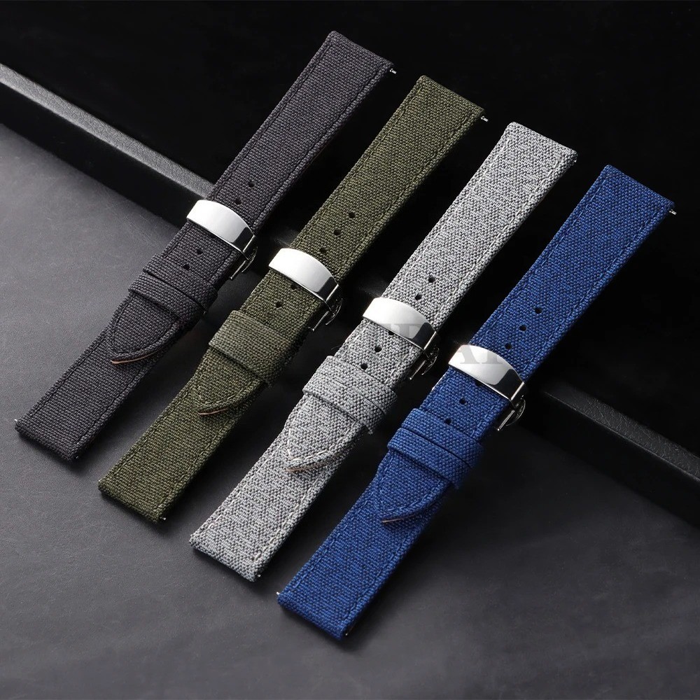 Quick Release Nylon Leather Strap 20/22mm Butterfly Buckle for Omega Seiko