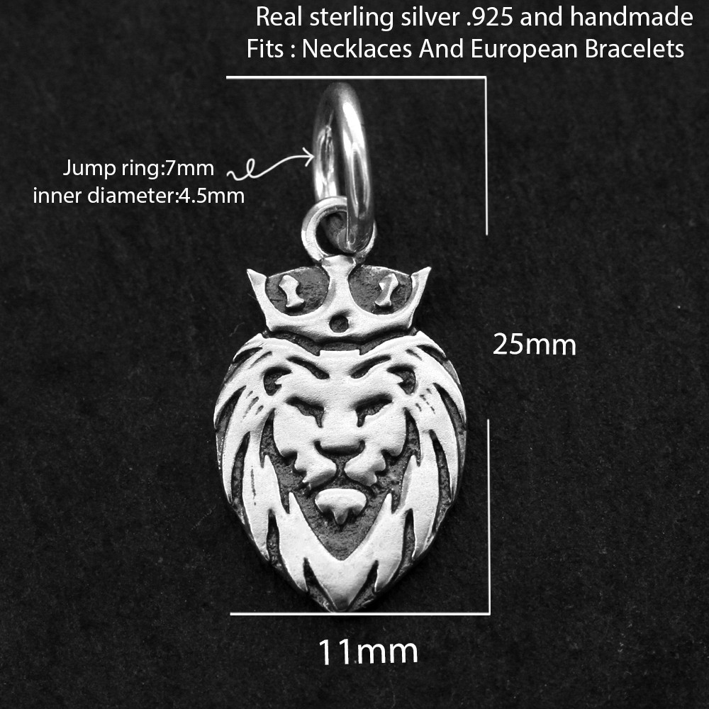 Lion Head Face Pendant Charm In 925 Sterling Silver Wildlife Animal For Necklace