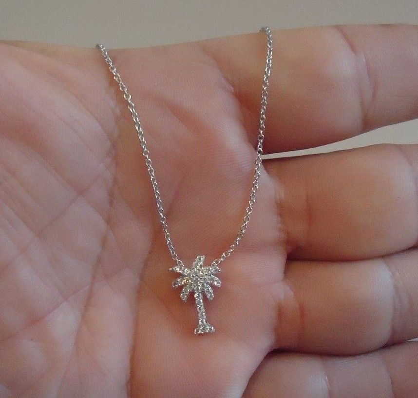 925 STERLING SILVER PALM TREE NECKLACE PENDANT W/ .50 CT ACCENTS/18”/STUNNING!