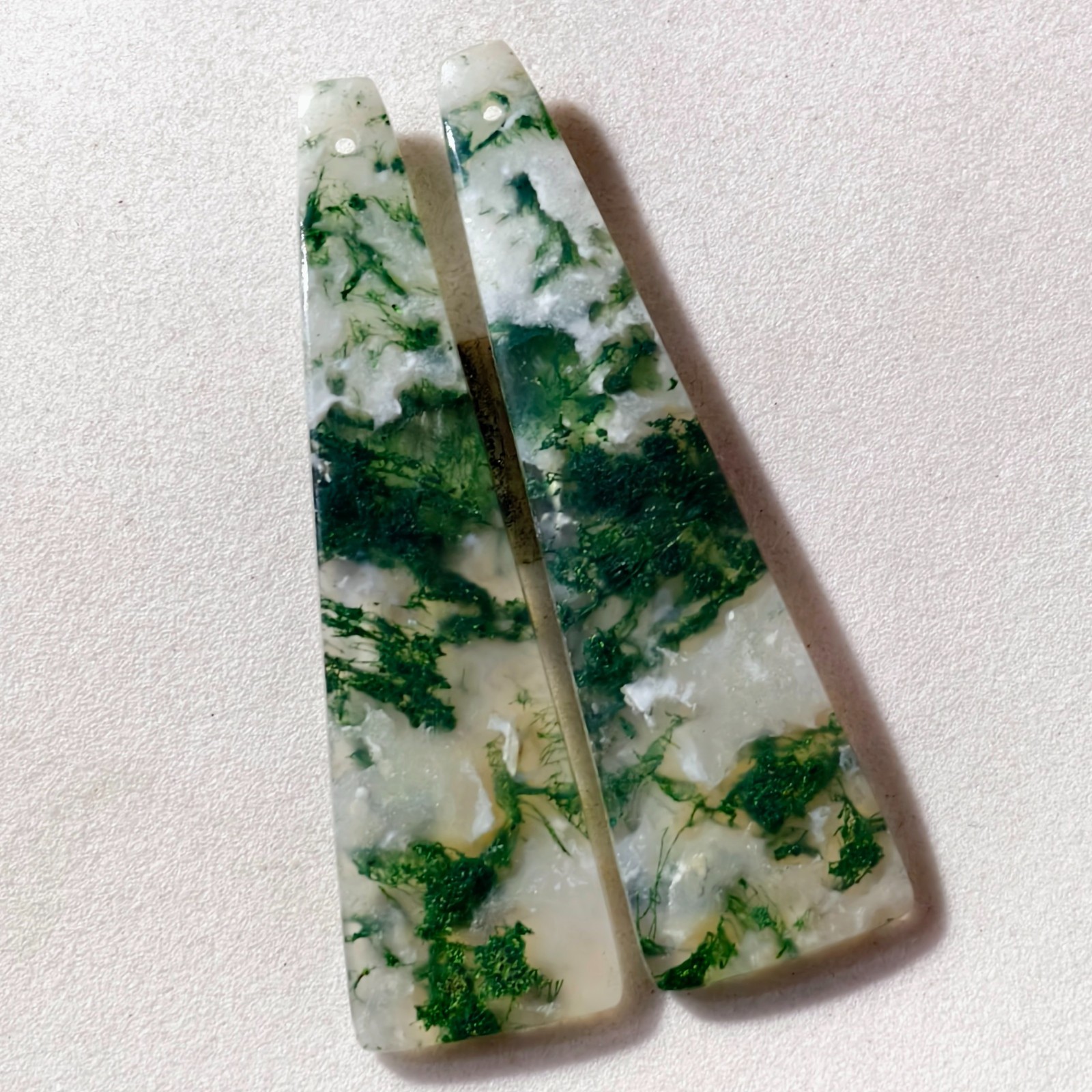 39 Cts Natural Moss Agate Drilled Match Pair Cabochon Gemstone 50.3 X 14.2 MM