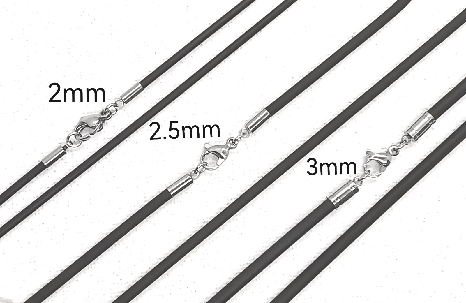 Black Silicone Rubber Style Necklace With Stainless Steel. Choose Width & Length