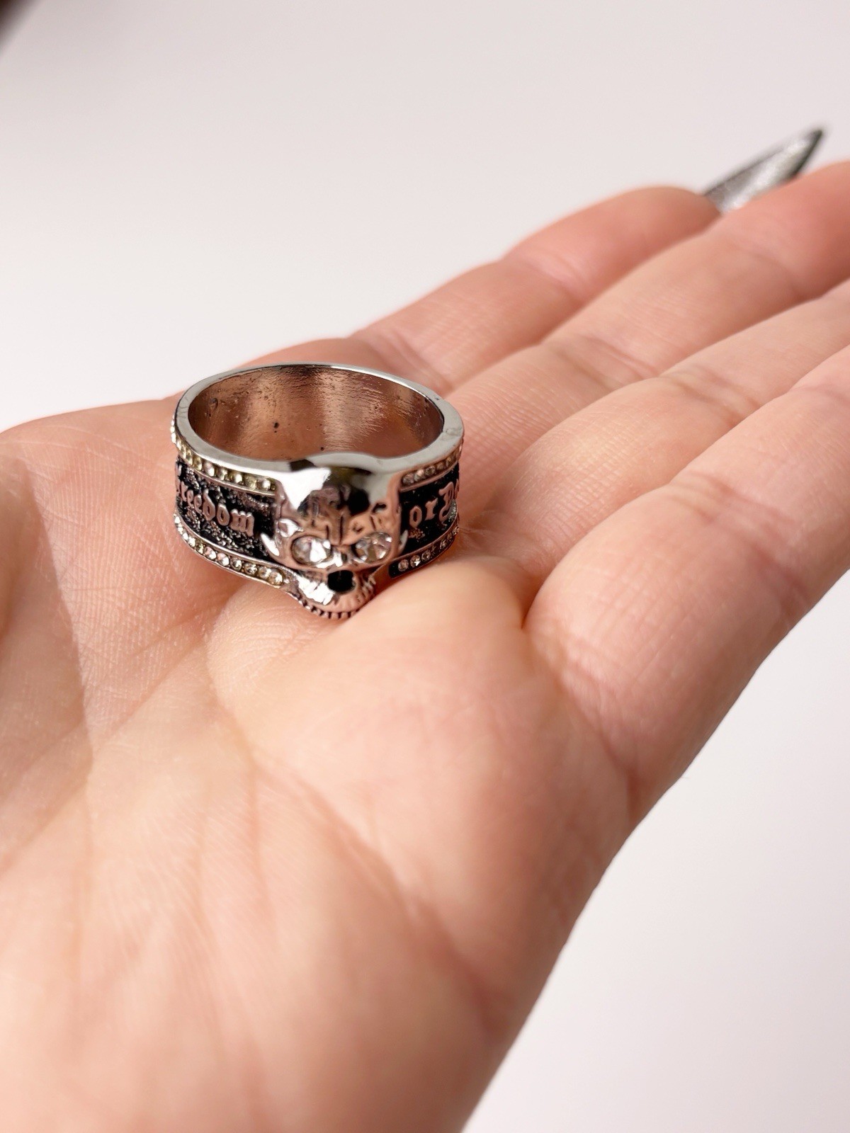 Men’s Skull Ring 925 Sterling Silver Freedom Or Death Liberation Men’s Size 12