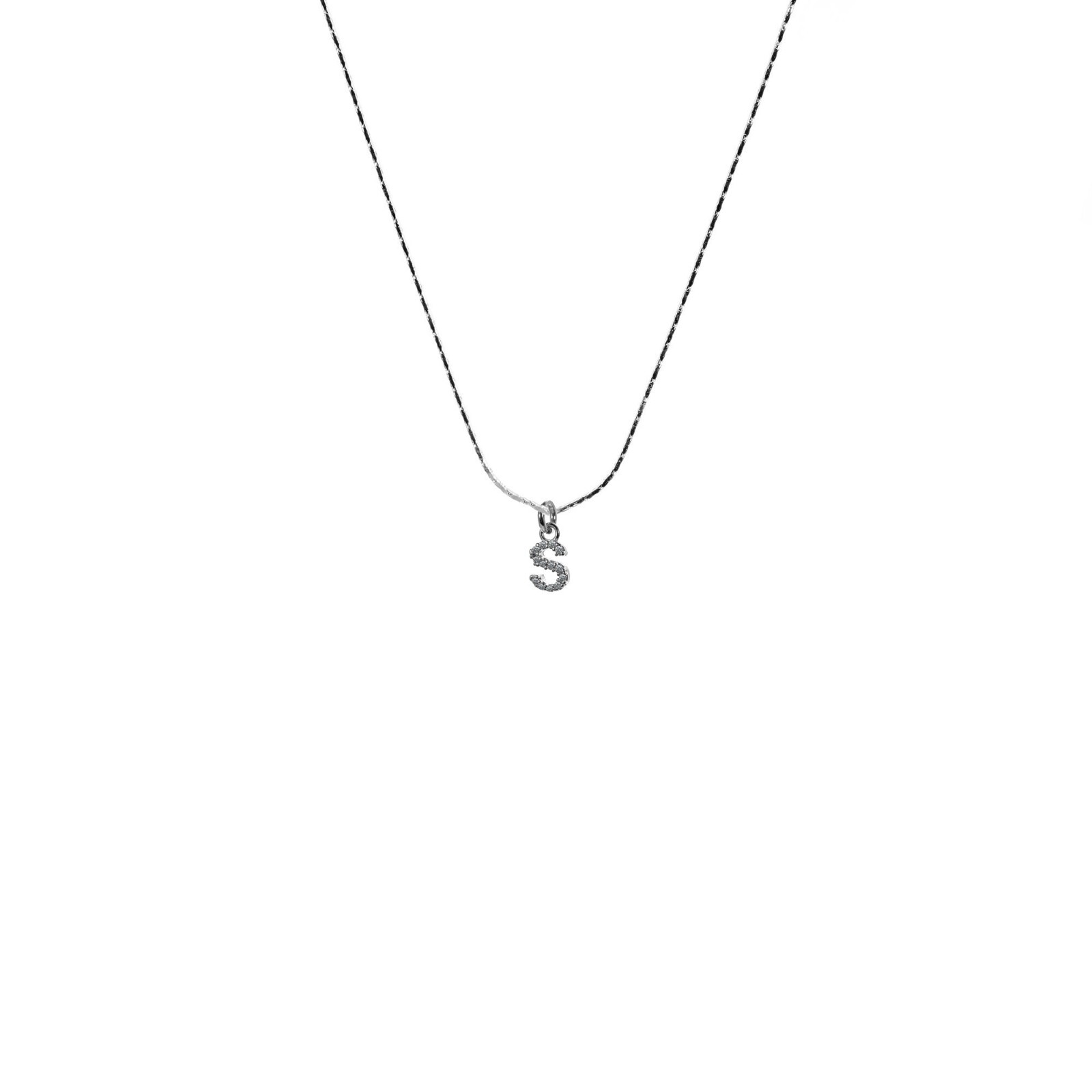 Bamboo Chain Necklace 0.6mm Pendant Letter Zircon 925 Sterling Silver