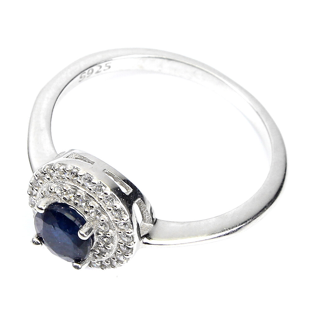 925 Sterling Silver Diffused Round Blue Sapphire 5mm Simulated Cz Ring Size 7
