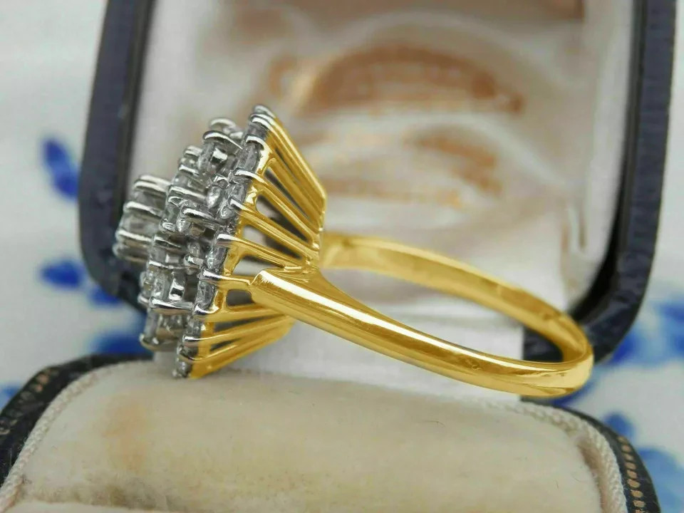 1.7Ct Lab-Created Diamond Cluster Engagement Wedding Ring 14k Yellow Gold Finish