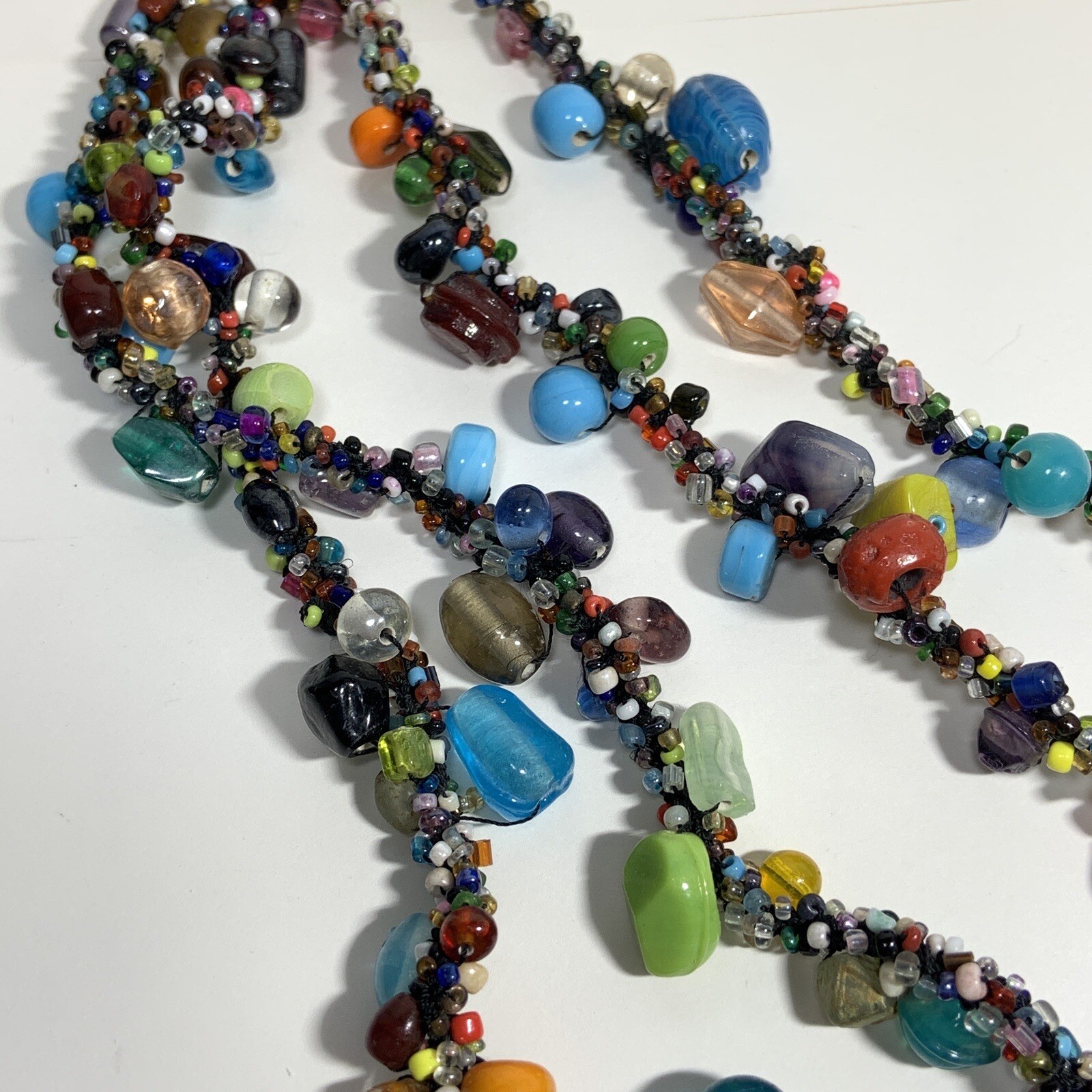 HANDCRAFTED Art Glass Seed Bead TWIST WRAP NECKLACE Multi Color EXTRA LONG 48″
