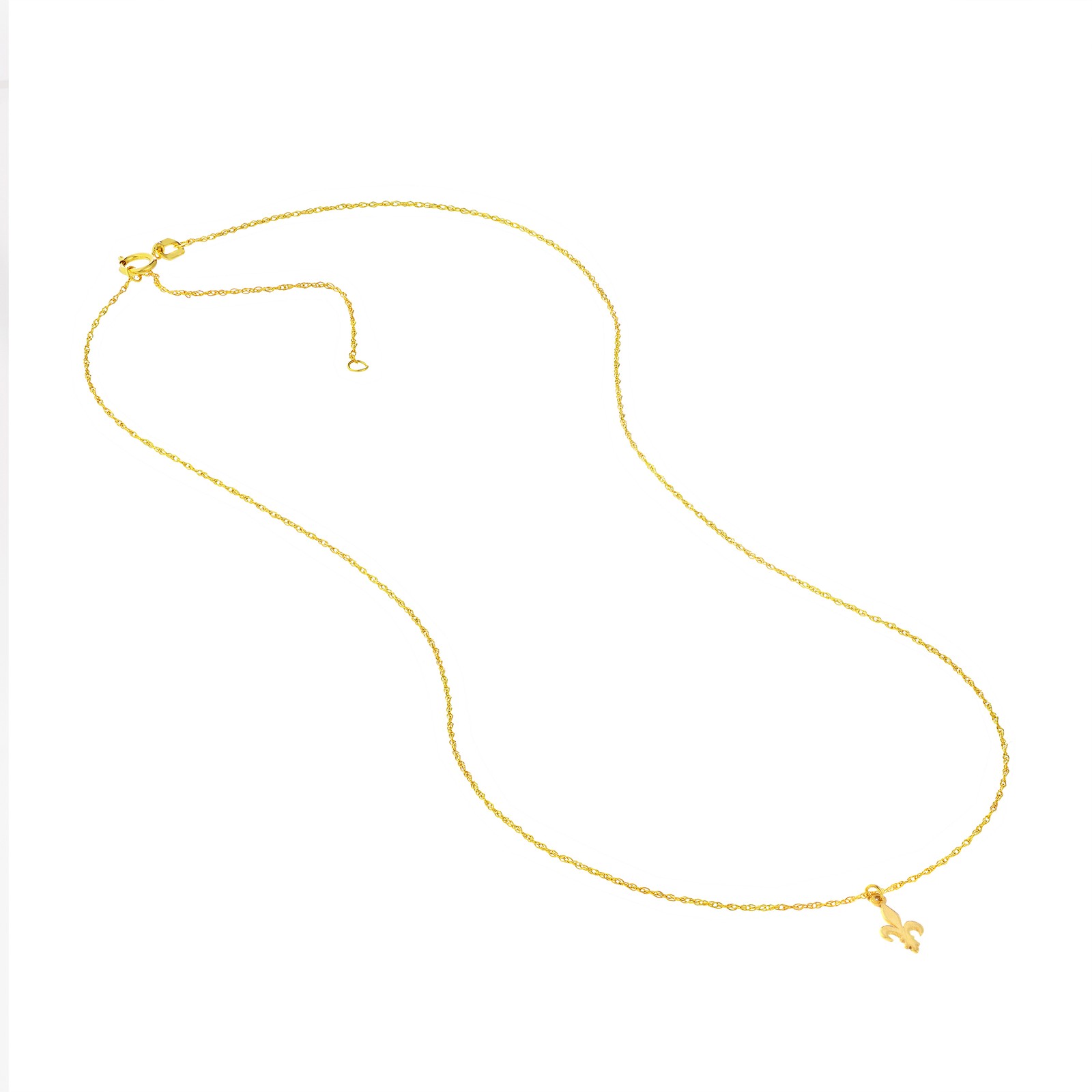 Mini Fleur De Lis Adjustable Chain Necklace Real 14K Yellow Gold Up to 18″