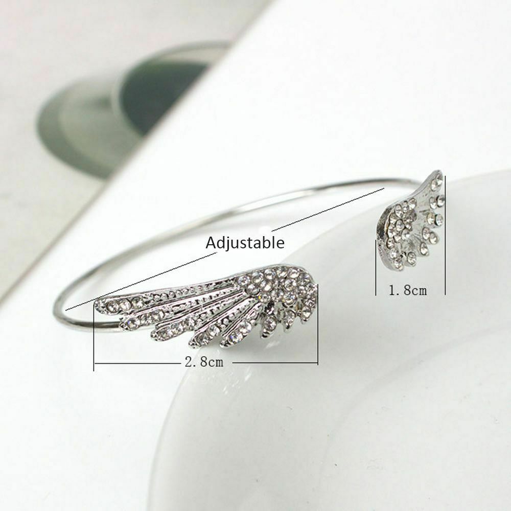 Elegant 925 Sterling Silver Angel Wings White Topaz Fashion Bracelet Bangle Cuff