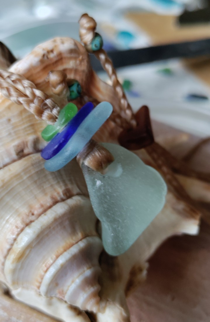 Genuine Sea Glass Necklace Beach Sinew Braid Hawaii Adjustable Multi-color