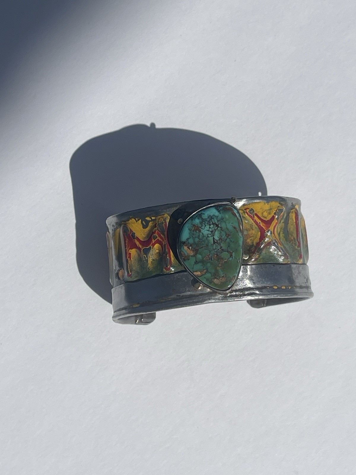 Kit Carson New Mexico License Plate Cuff Bracelet Turquoise 18k accents artisan
