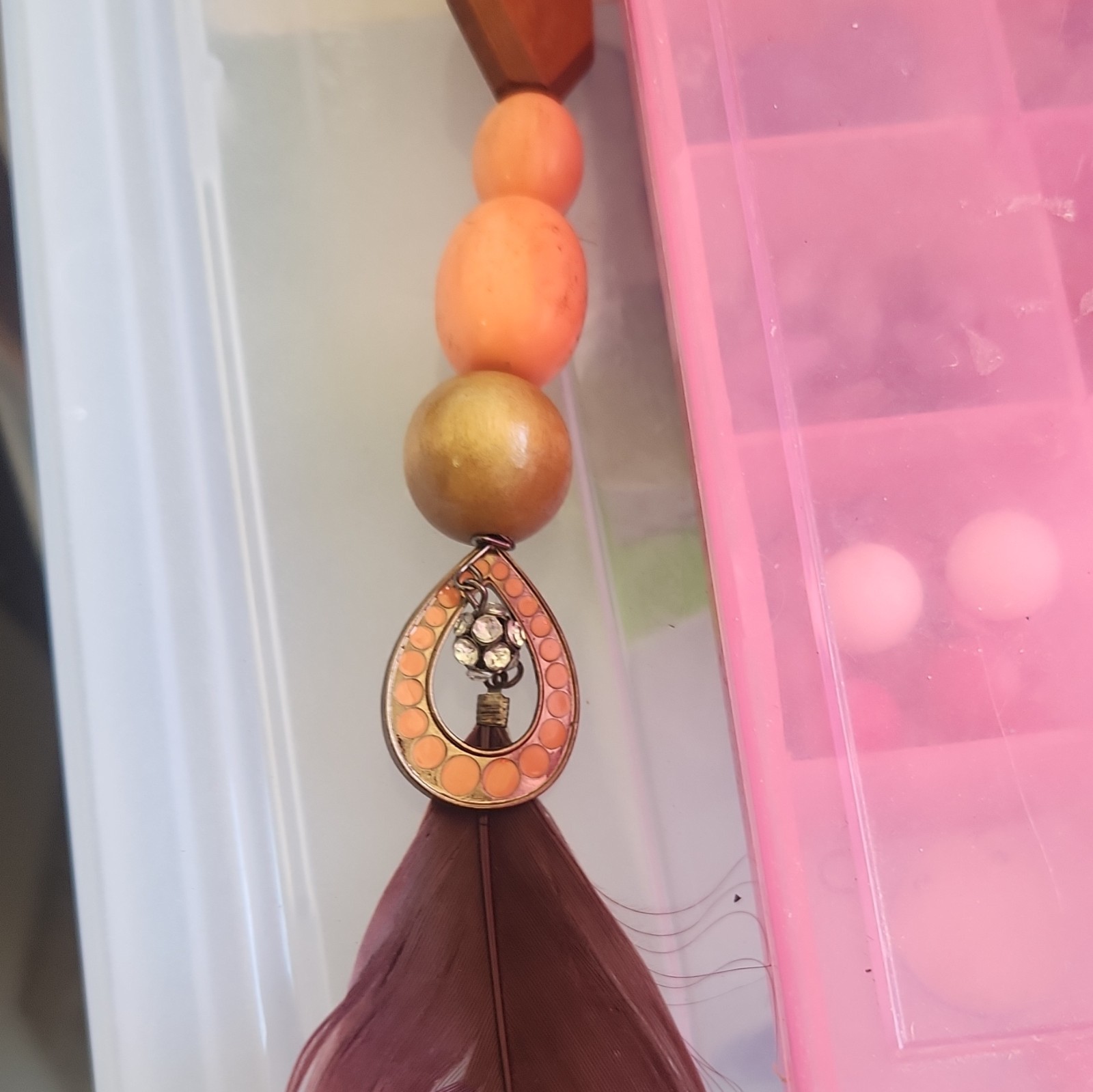 Beaded Pendant Bag Accessories Teardrop Charm Orange Brown Beads Beaded Chain