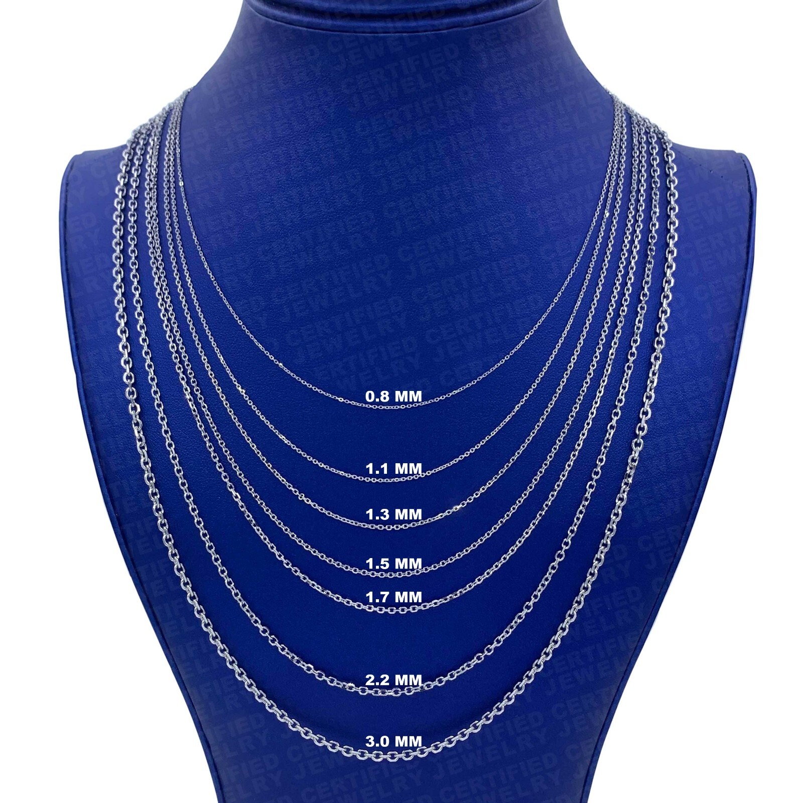 Solid 14K White Gold Diamond Cut Oval Cable Link Chain Necklace, 16″- 30″ Inches