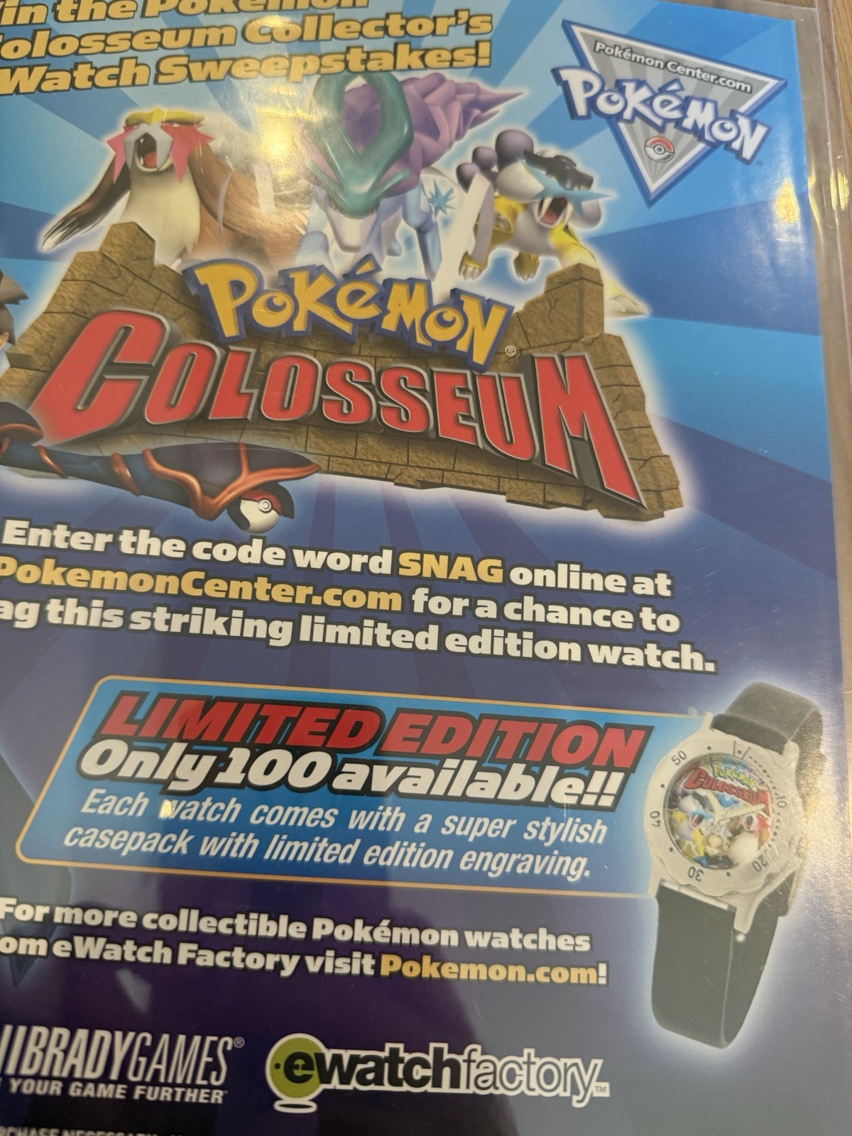Pokémon Colosseum Sweepstakes Watch Winning Prize 1/100