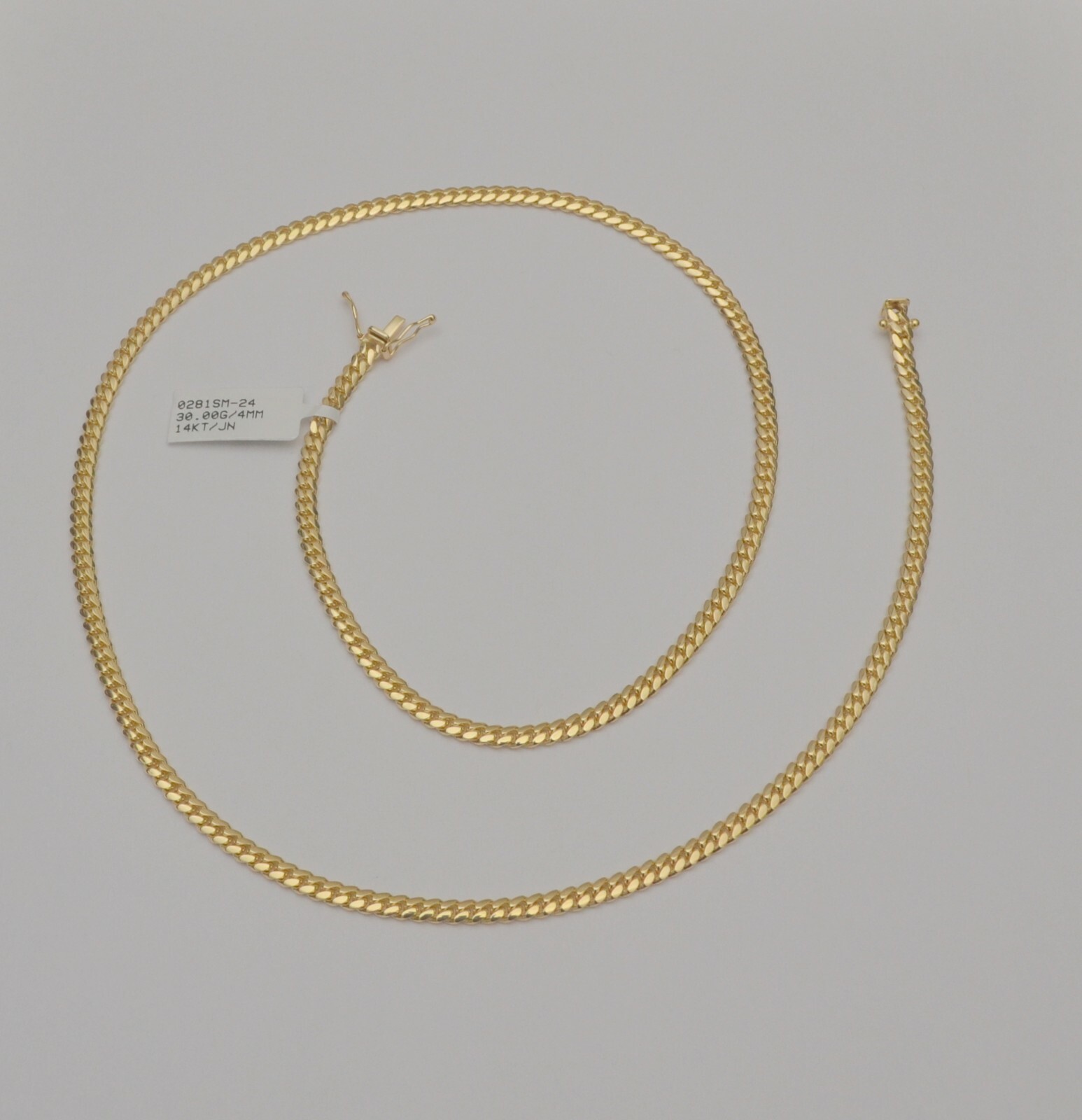 Solid 14K Yellow Gold Cuban Chain Link Necklace 24 Inches 3.9 mm 30.0 Gr