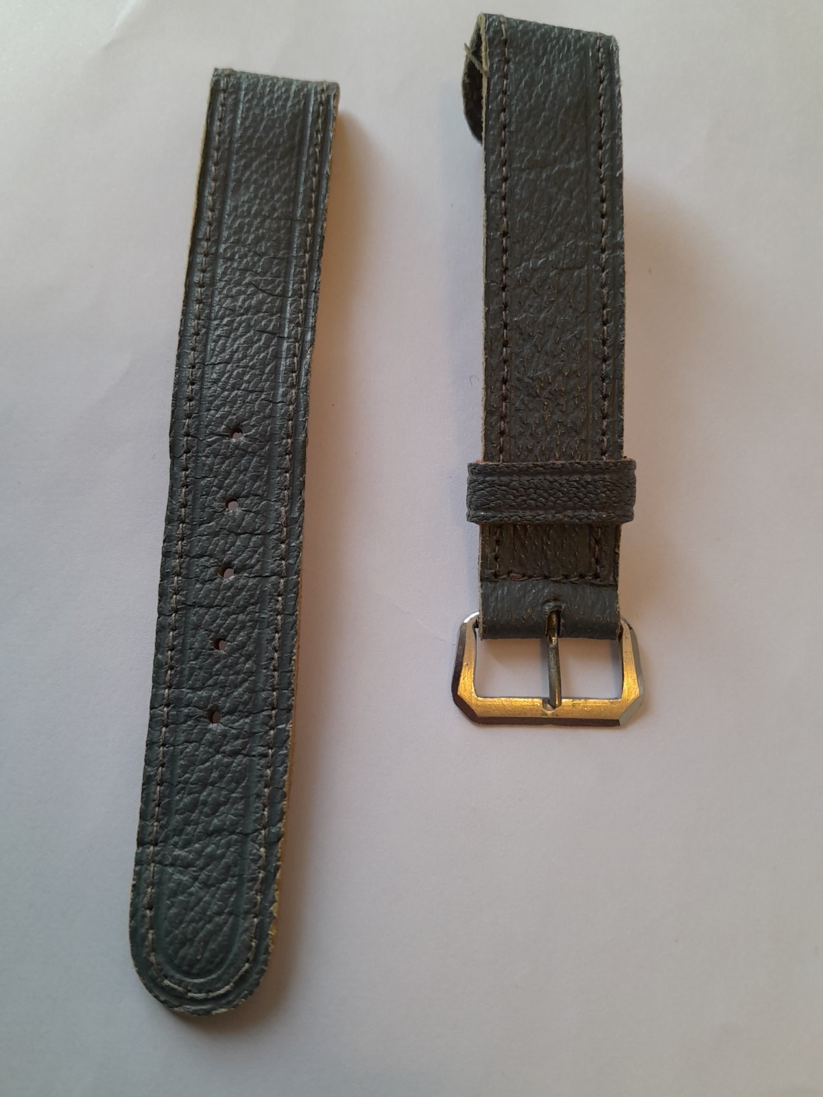 Military Watch Strap Grey 30s 40s Open-ended Genuine Leather 16cm x16mm vintage
