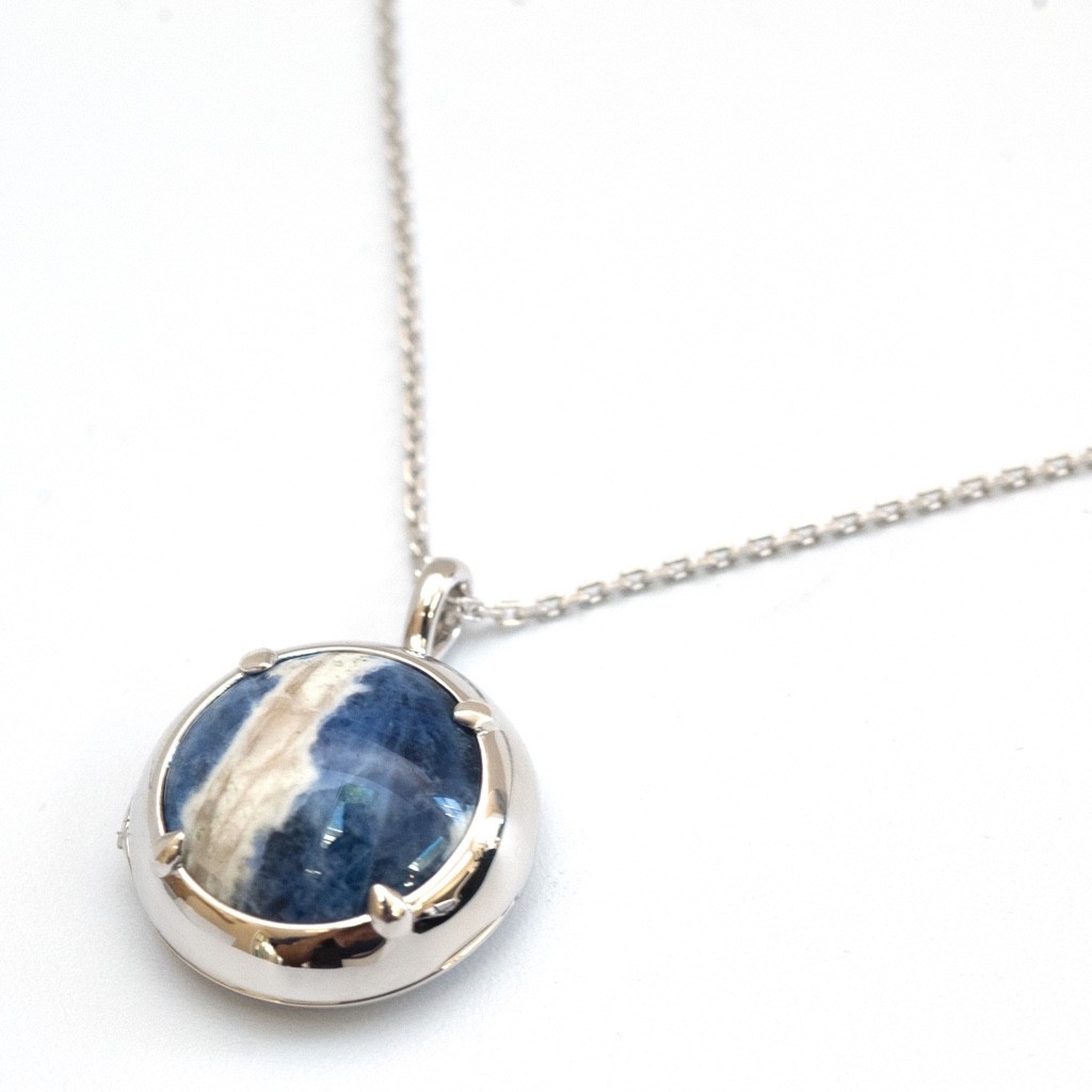 Monica Rich Kosann Sterling Silver & Blue Agate 2 Image Locket 18″ Necklace New
