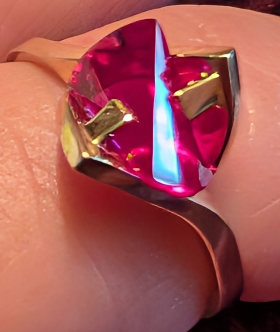 Dark Pink Strellman Lighthouse 14k Gold Ring