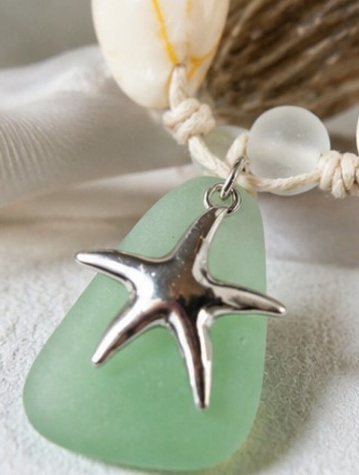 Icon Collection Sea Glass Cowrie Shell Starfish Necklace Earring Set Coastal