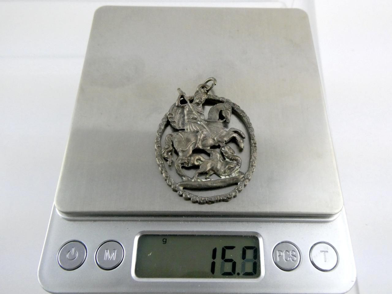 Vintage 800 Silver St George and the Dragon Pendant Religious Saint 15.7g 2 Inch