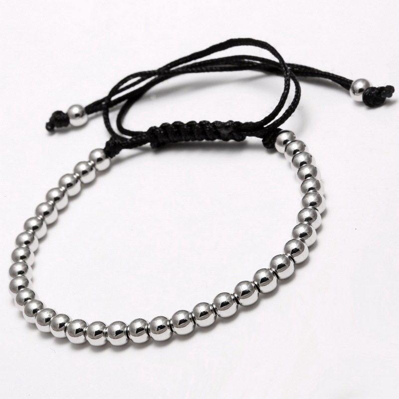 Hot Charms Punk Unisex Women Mens Leather Macrame Bracelet 18K 4MM Beads Jewelry
