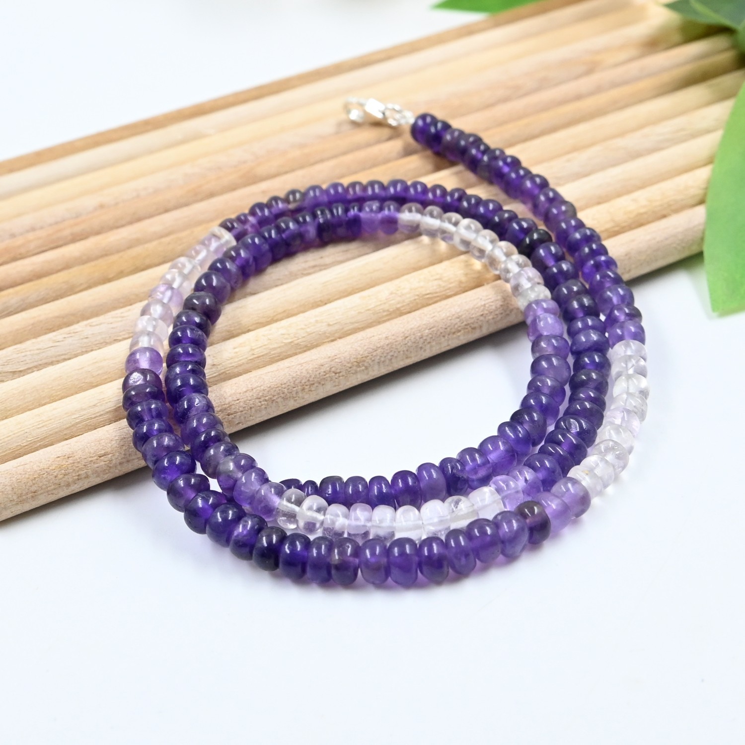 Amethyst Shaded Round Beads Necklace, 5-5.5MM beaded Gemstone Jewelry 18″