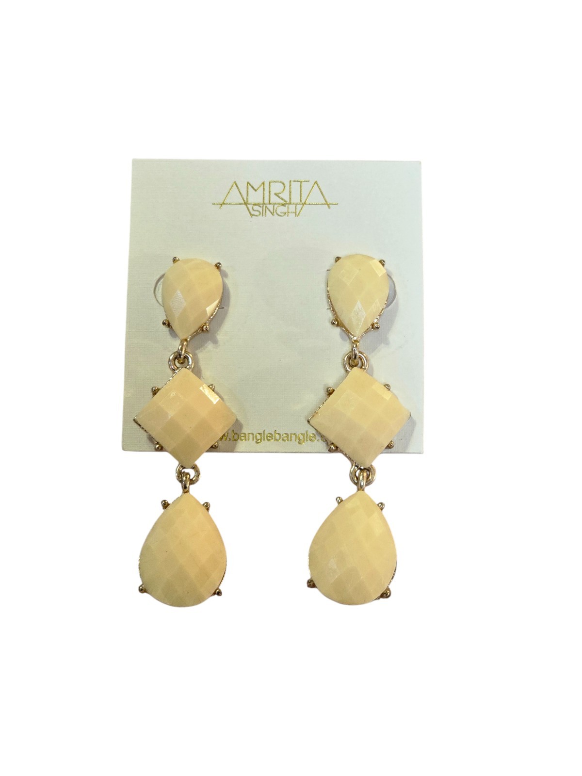 Amrita Singh Women’s Gold Plated Resin Beige Off White Dangle Earrings Pierced