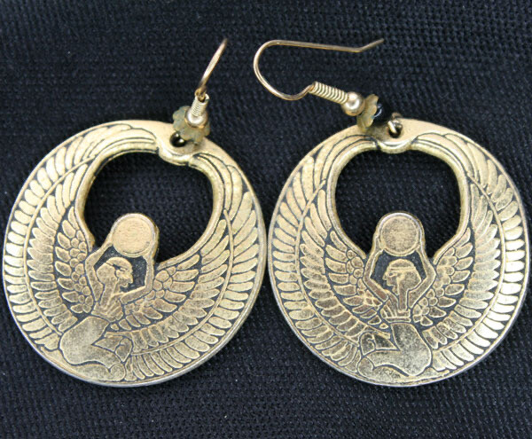 PEPI and COMPANY H.B. Goldtone Pewter Isis Earrings 80s