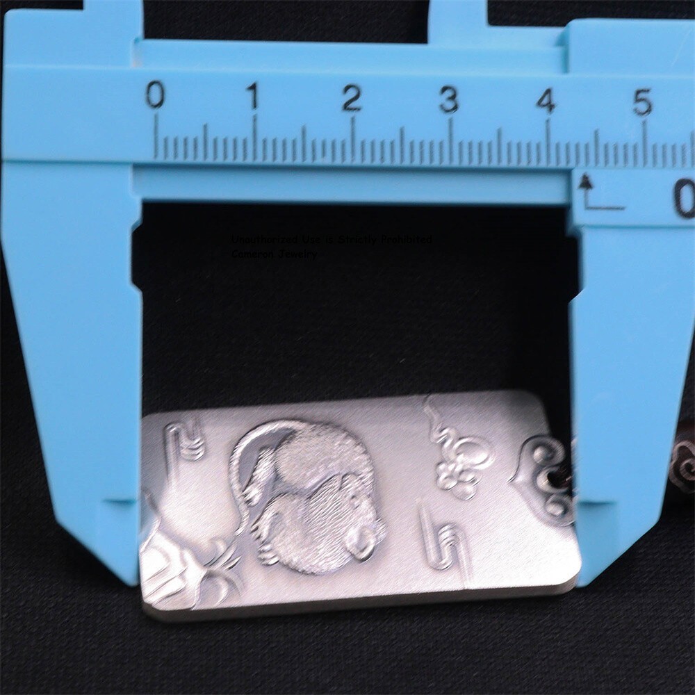 Pure S999 Fine Silver 999 Men Women Zodiac Mouse Oblong Pendant 29-30g 44*27mm