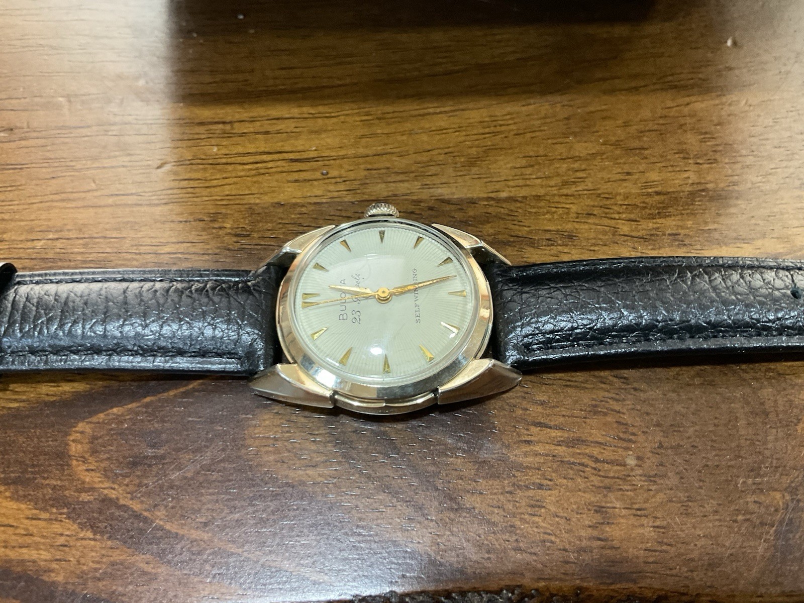 Vtg 1956 BULOVA 23 Jewels Automatic Watch SERVICED Sunburst Dial L6 Lugs W/ Box
