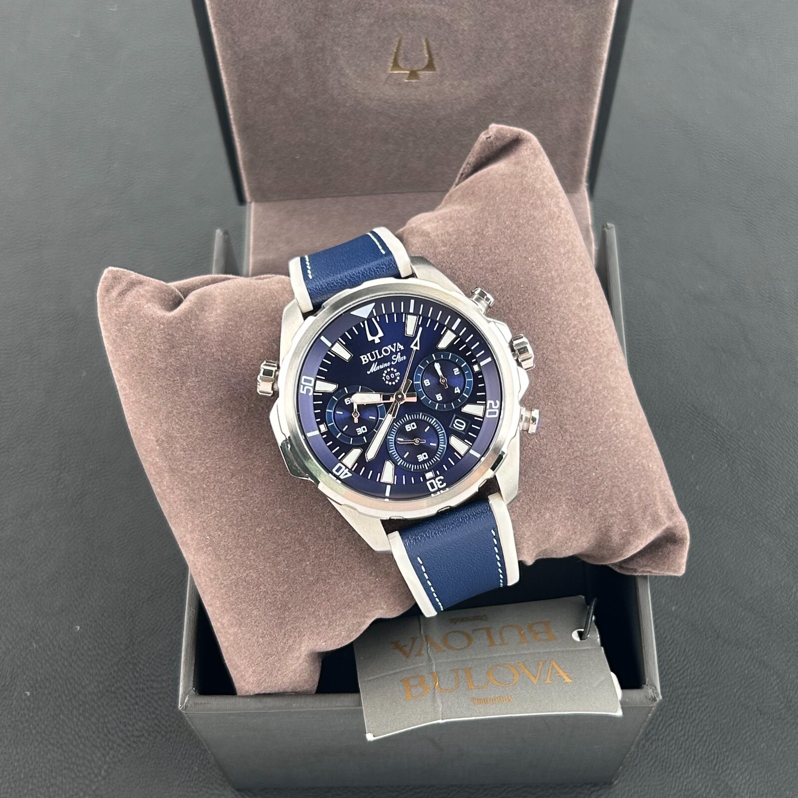 Bulova Marine Star 96B287 Blue Dial-Blue Silicone Strap Men’s Quartz Watch 43mm