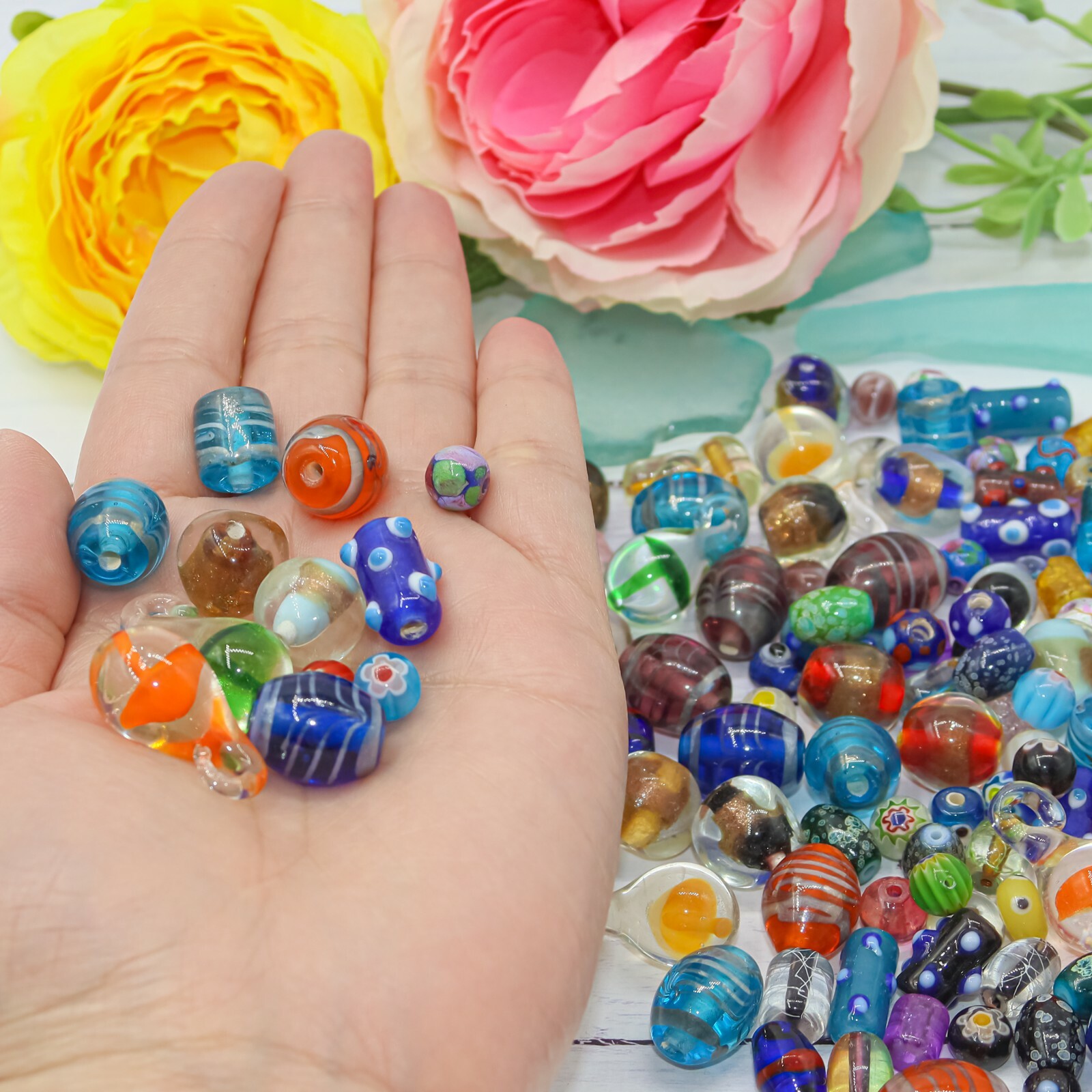 FunWeevz Assorted Glass Beads for Jewelry Making Adults, Large and Small Mix