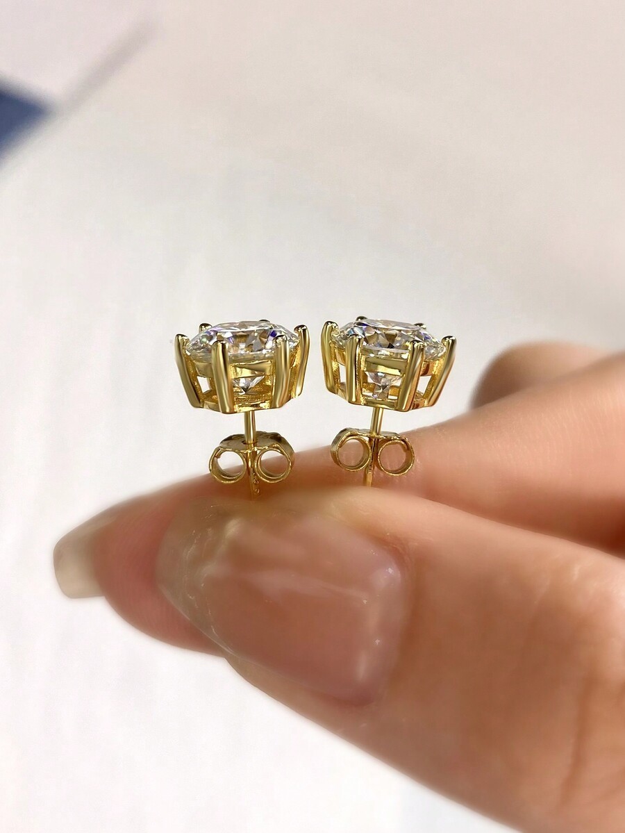 4.0 Ct TW Moissanite Solitaire Stud Earrings 14K Yellow Gold Certified FL/D Gift