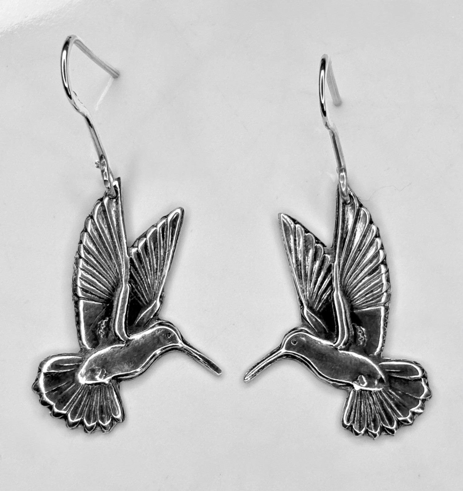HAMMING BIRD Earrings . Handmade 999. Fine Pure Silver
