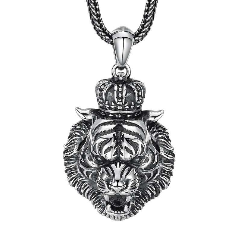 1PC S925 Silver CROWNED TIGER KING Pendant Roaring Gothic Biker Mens 15g STAMPED