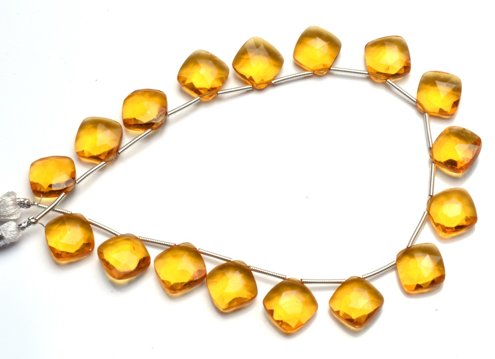 Citrine Gem Color Quartz 11MM Approx. Faceted Cushion Shape Beads 10″ Strand