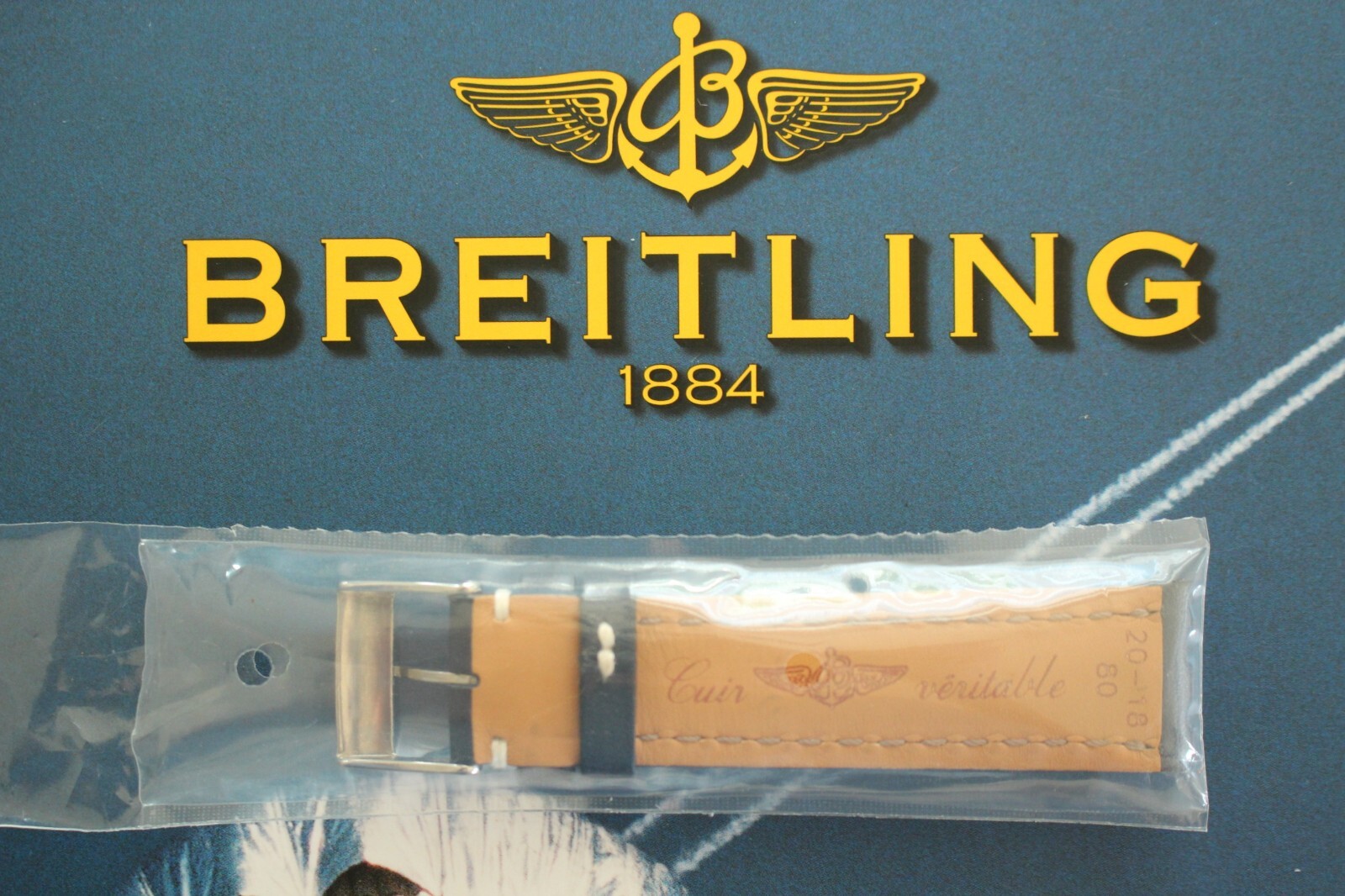 NEW OEM BREITLING 113X 20-18 BLUE TONGUE BUCKLE CALF WATCH BAND WATCHBAND STRAP