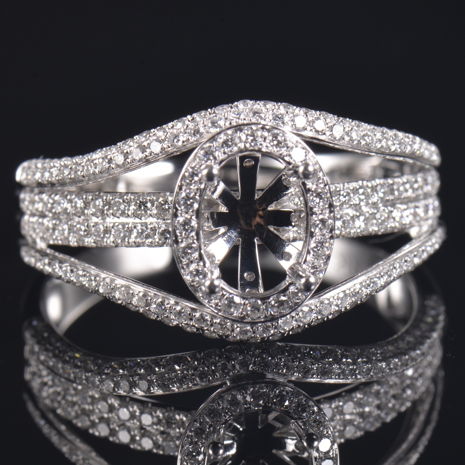 Solid 14K White Gold Ring Settings Lab Created Diamond Semi Mount Prong Oval 9×7