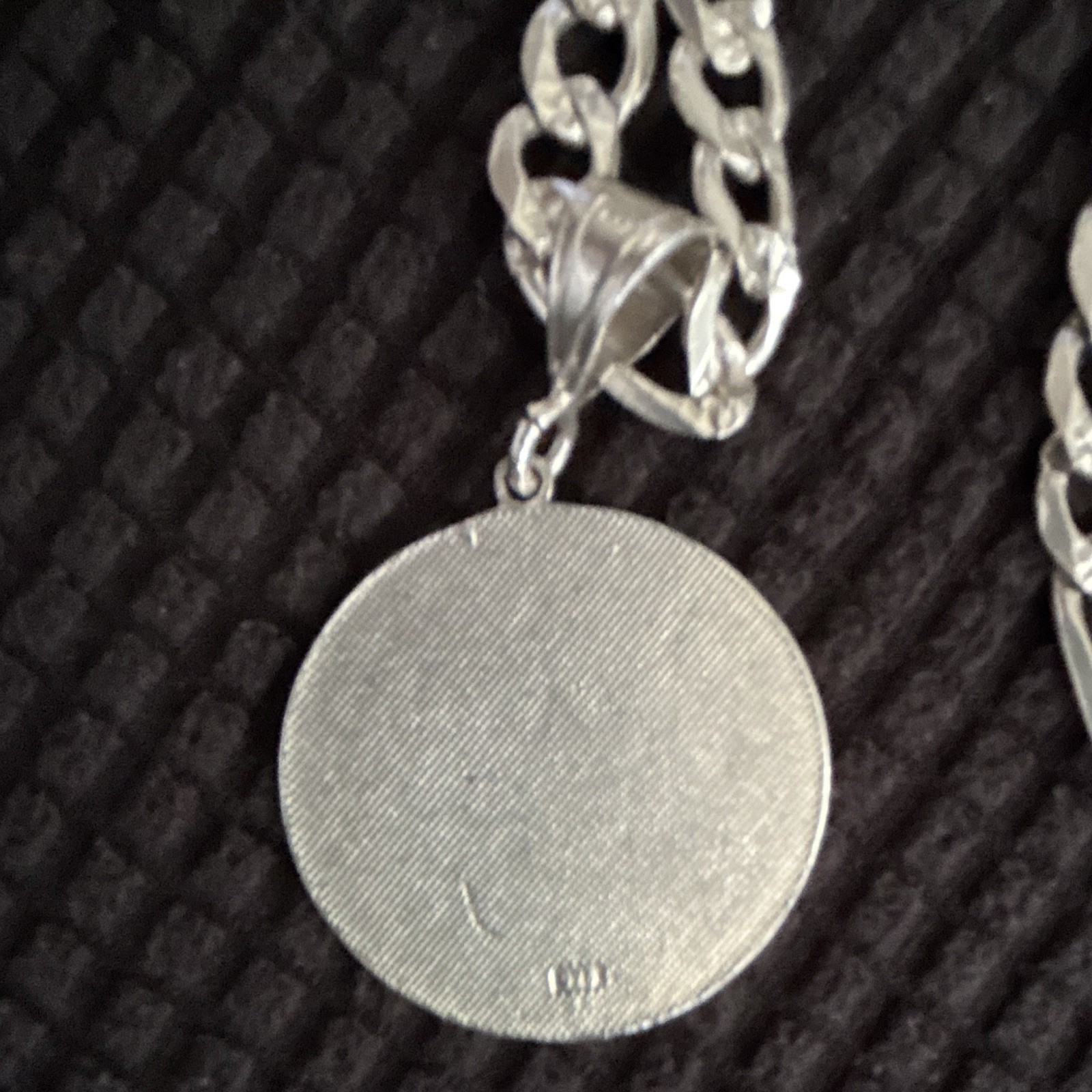 Sterling Silver 925 Figaro Chain Necklace Round Coin Medal Pendant solid 65.2g