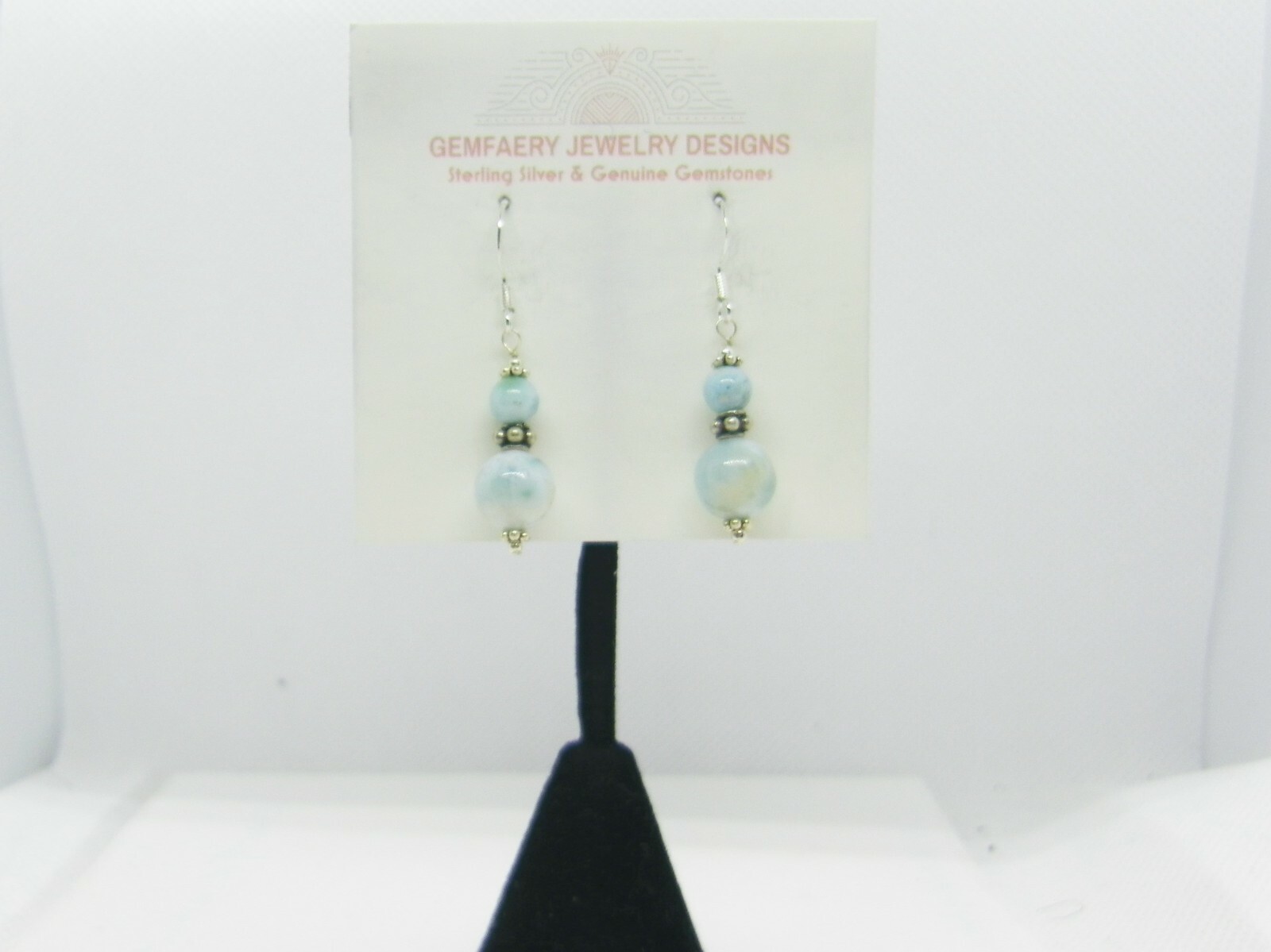 Sterling Silver Natural LARIMAR Gemstone Dangle Earrings #1749…Handmade USA