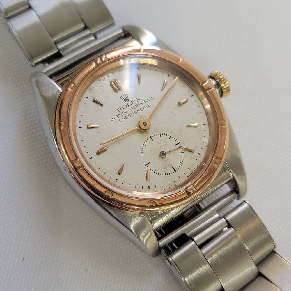 Rolex perpetual 3372 Rose Gold SS Men Rare 32mm 1940s Bubbleback Automatic RA750
