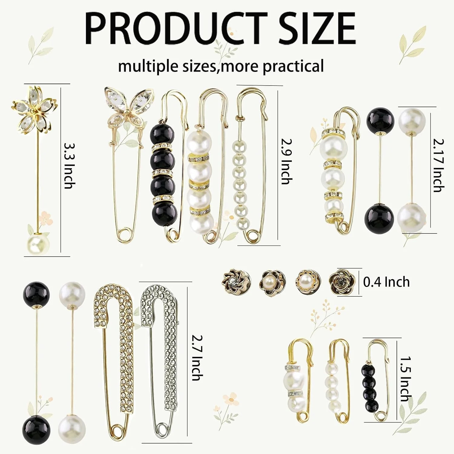 22 Pcs Pearl Brooch Pins for Women Costume Accessory, Retro Faux Crystal Clothin