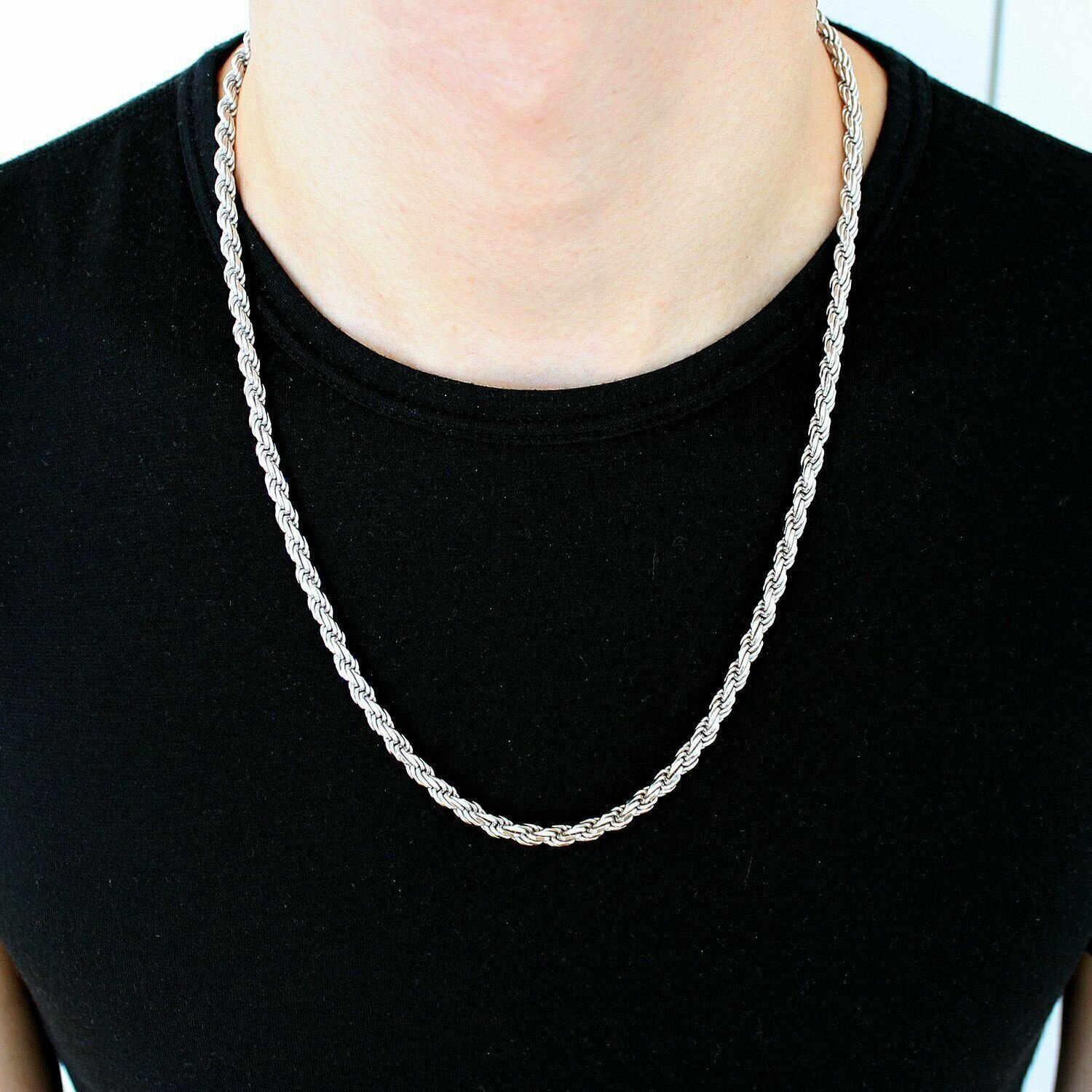 Solid Sterling Silver Italian Rope Chain Mens Necklace 4.50mm – Diamond Cut