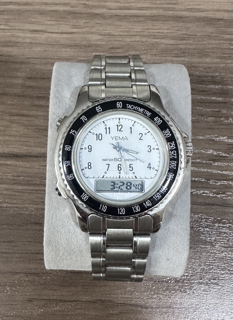 Yema 50th Anniversary Analog-Digital Stainless Steel Watch White Dial 50m Rare