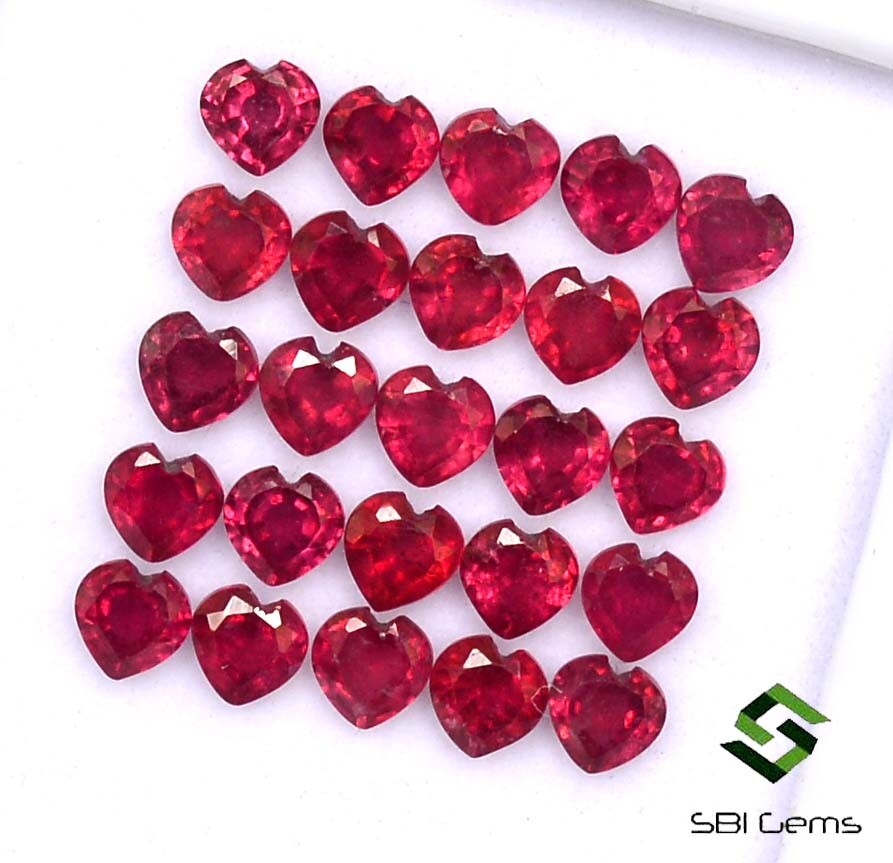 8.86 CTS Natural Ruby Heart Shape Cut 4×4 mm Lot 25 Pcs Calibrated Loose Gems GF