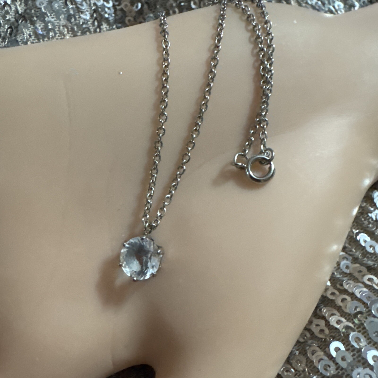 BEAUTIFUL SOLITAIRE ONE CARAT DIAMONDITE AND PRETTY CHAIN MID CENTURY SO NICE