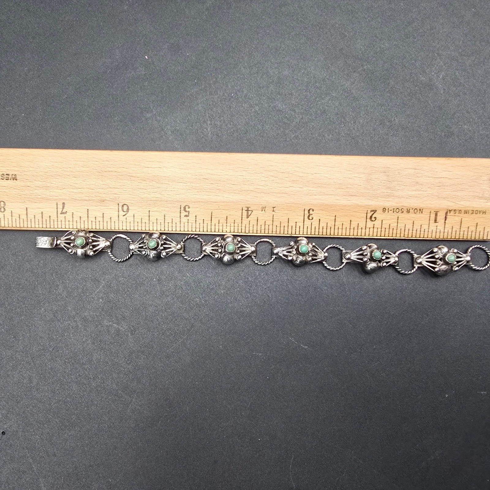 Vintage Mexican Sterling Silver 925 Turquoise Link Bracelet Mexico 7.25in