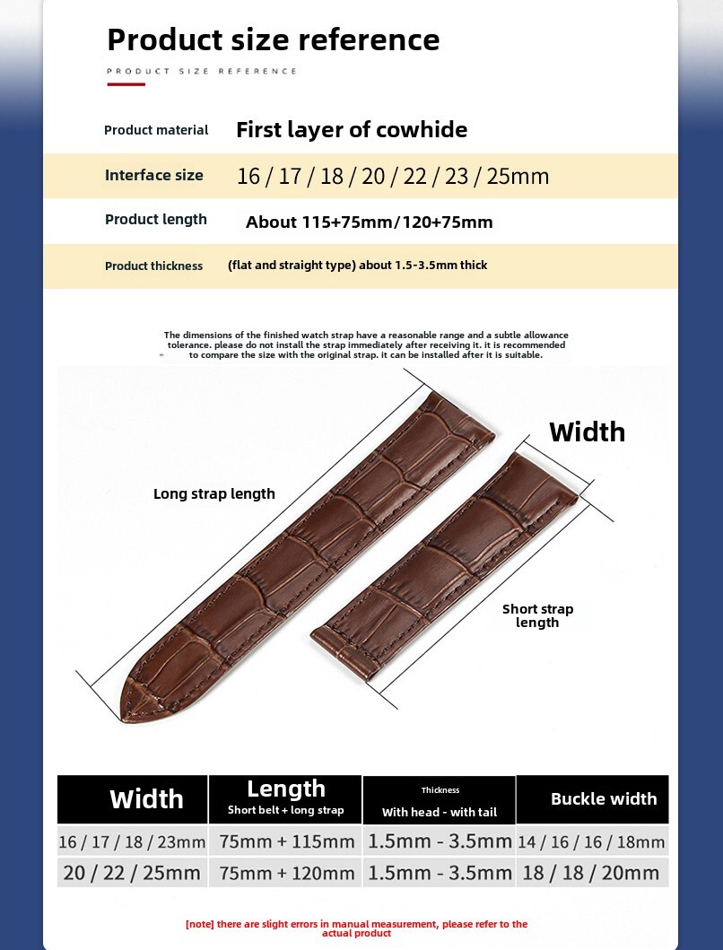 Single Ended Genuine Leather Watch Band Strap for Ctier 16 17 18 20 22 23 25mm