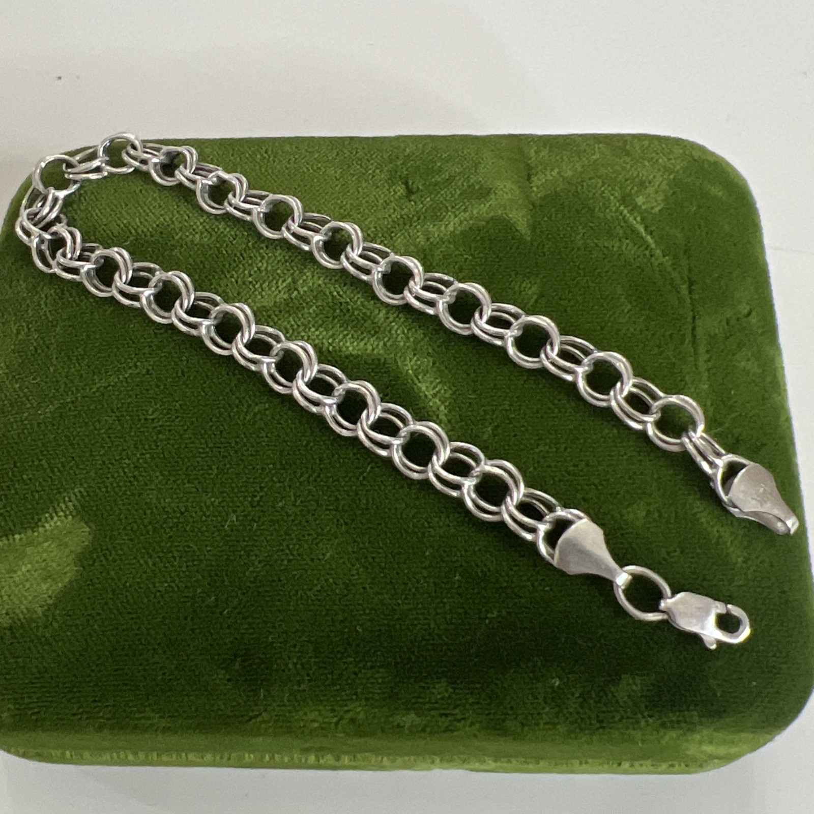 Vintage RCI 14k White Gold Double Circle Link Charm Bracelet 7.3” 5.7mm Turkey