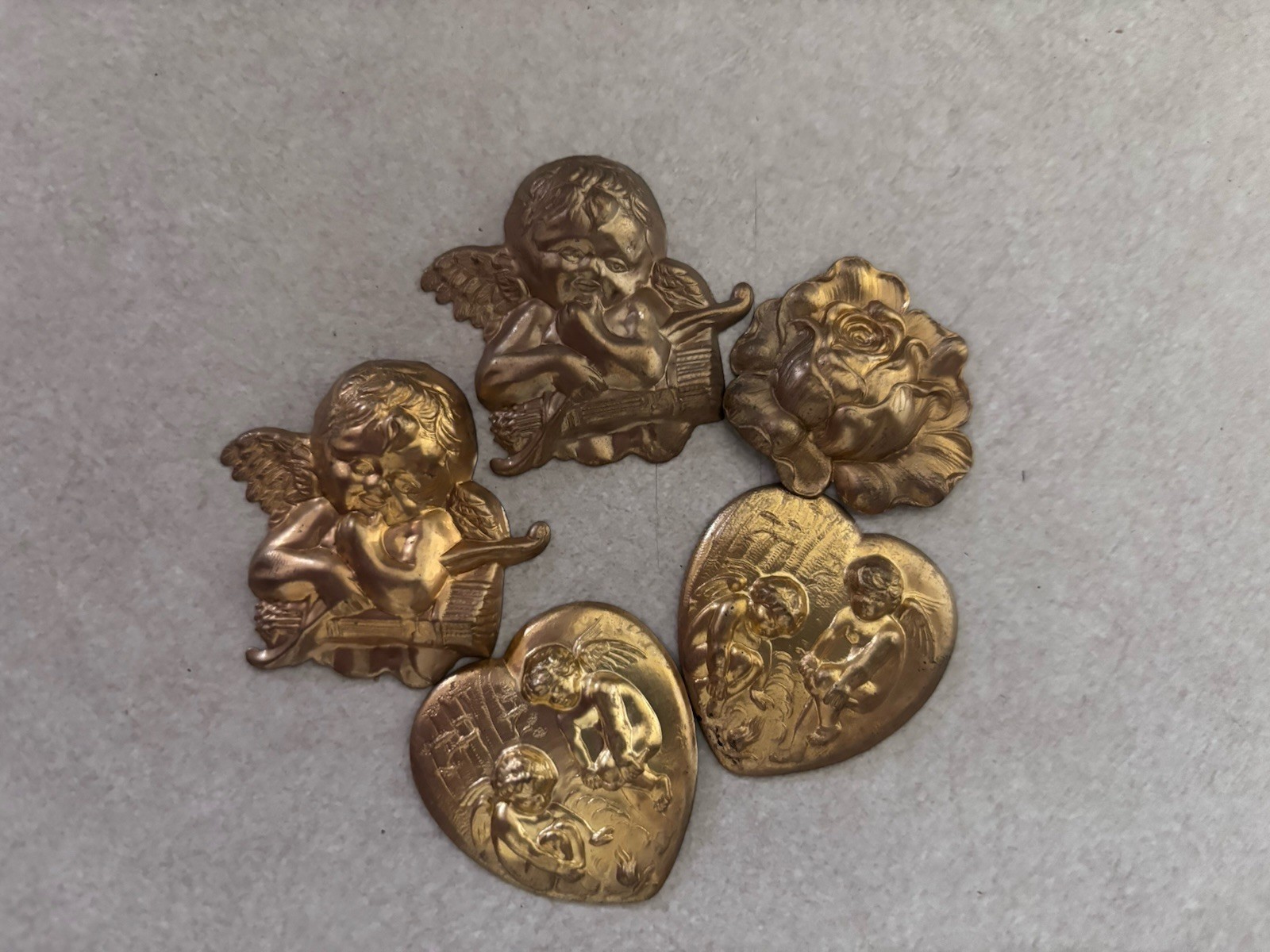 Lot Of Vintage Brass Cherub Angel Metal Appliqués Brooch Findings